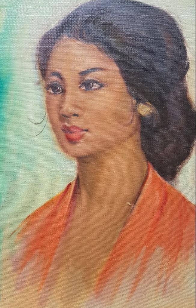 2 Prachtige Portretten van Indonesische vrouw, Handgeschilderd, Ophalen of Verzenden, Olieverf, Portret
