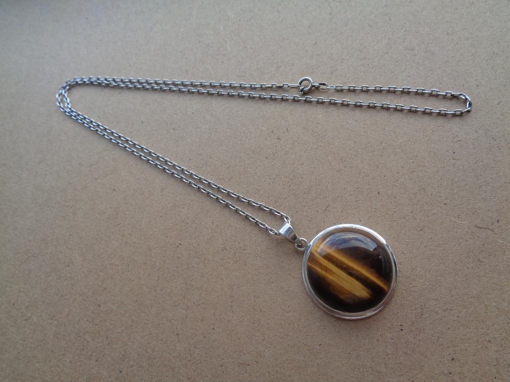zilveren ketting met grote tijgeroog hanger [250], Sieraden, Tassen en Uiterlijk, Kettingen, Verzenden, Zo goed als nieuw, Met edelsteen