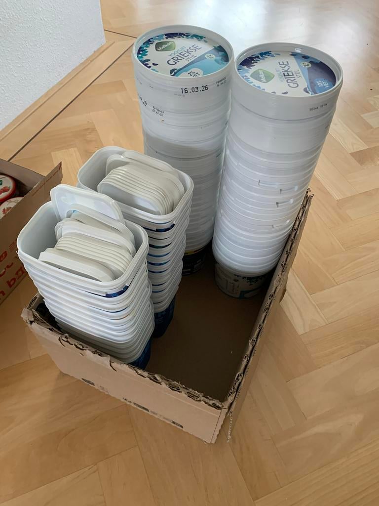 Lege schone Griekse yoghurt emmertjes - rond en rechthoekig, Ophalen, Kunststof, Wit, Overige typen
