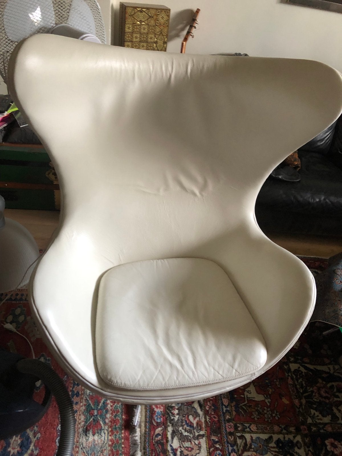 Witte leren Egg Chair - Comfortabele Design Stoel, Ophalen, Gebruikt, Wit, Leer