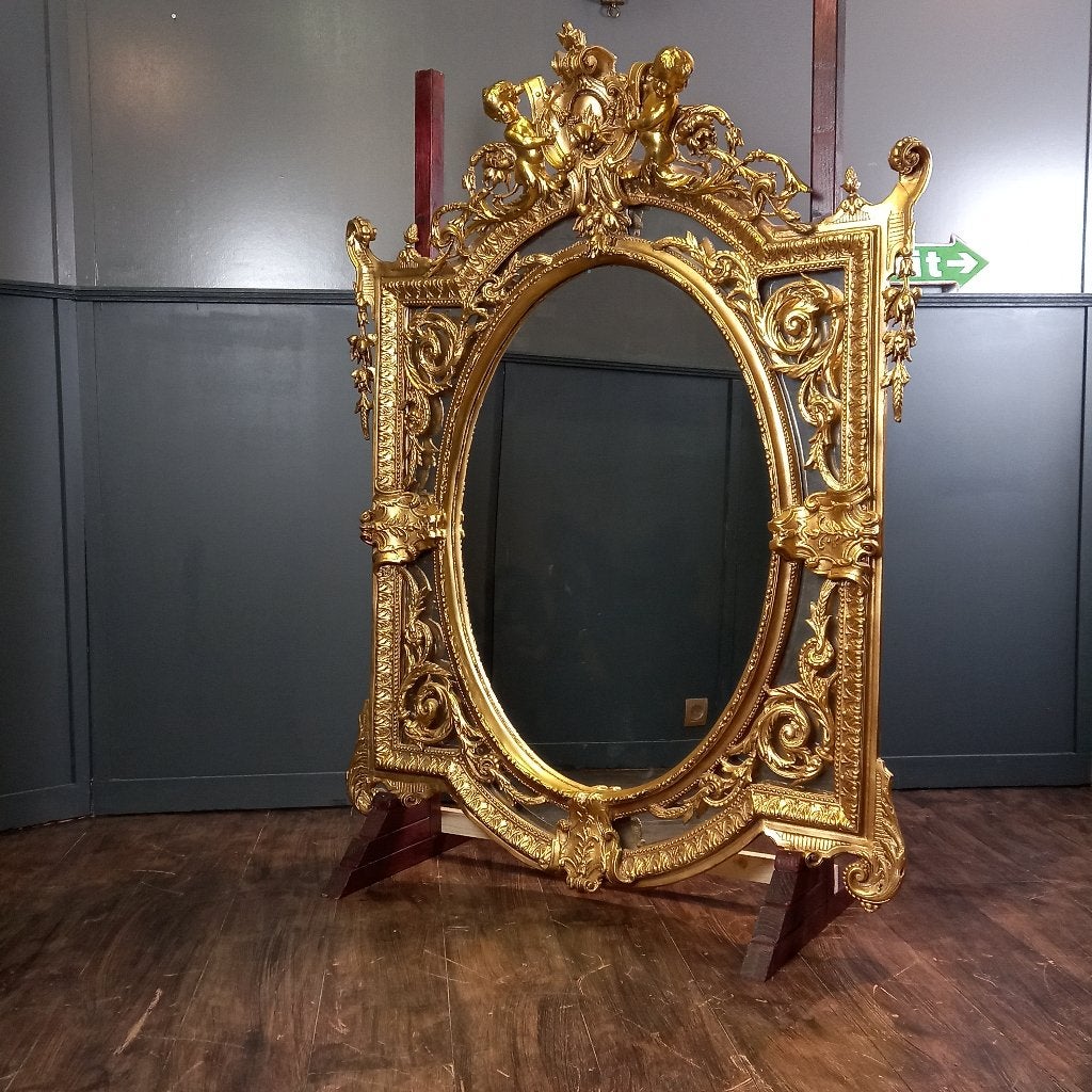 Vintage Ovale Spiegel Lodewijk XV / Rococo stijl, Gebruikt, Ophalen of Verzenden, 100 tot 125 cm, 150 tot 200 cm