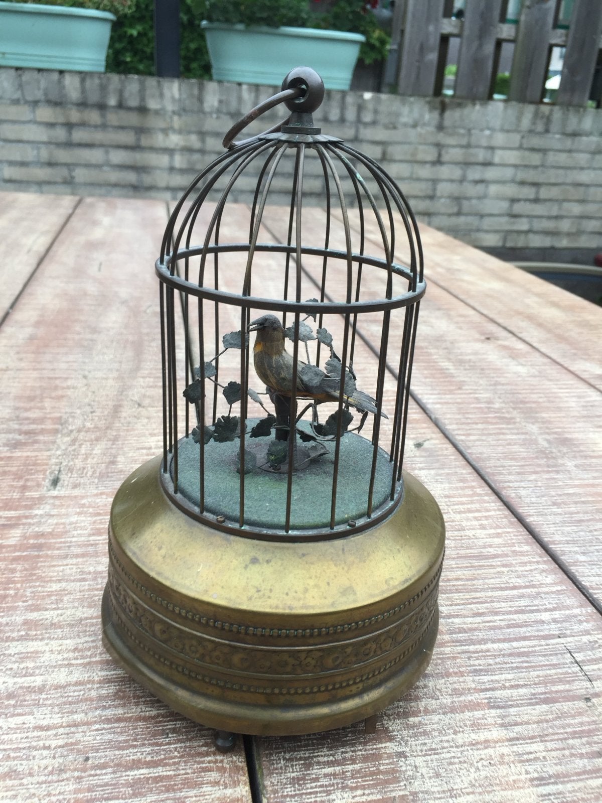 Antieke Muziekdoos Vogelkooi met Bewegende Vogel, Ophalen of Verzenden