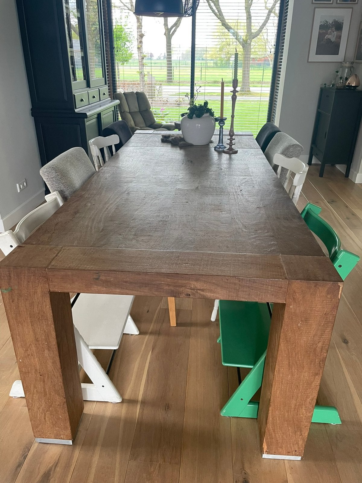 Uitrekbare tafel met 6 stoelen 2.40 / 2.75 meter lang, Ophalen, 200 cm of meer, 50 tot 100 cm, Zo goed als nieuw