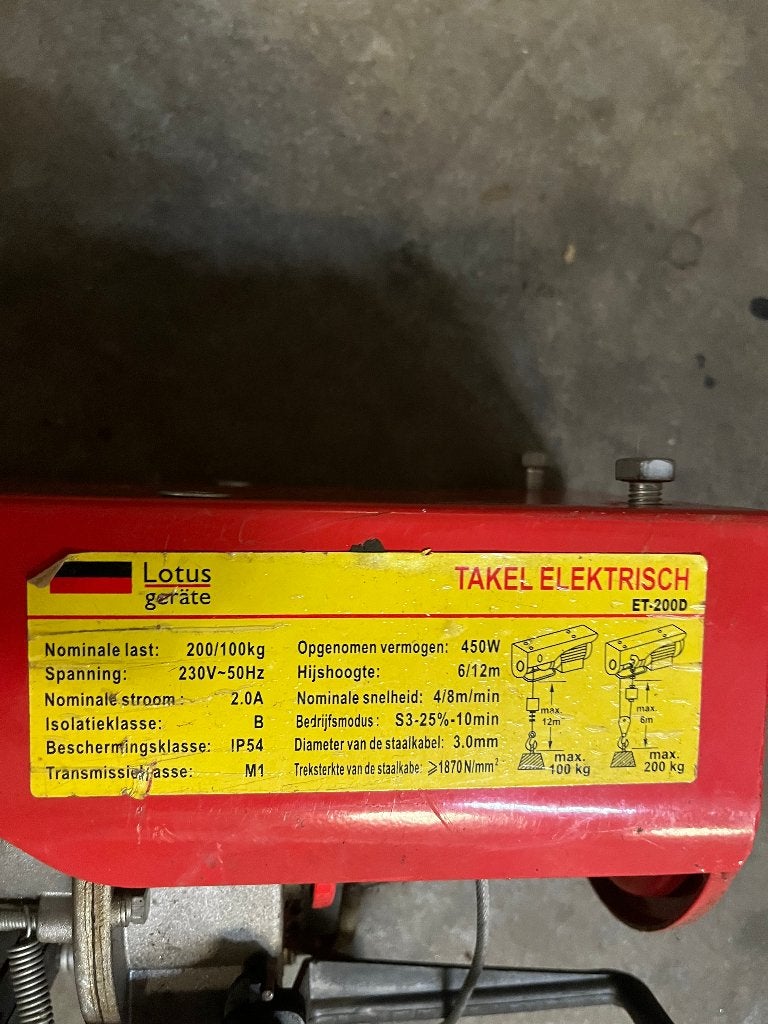 Elektrische takel, Ophalen of Verzenden, Gebruikt, Elektrisch