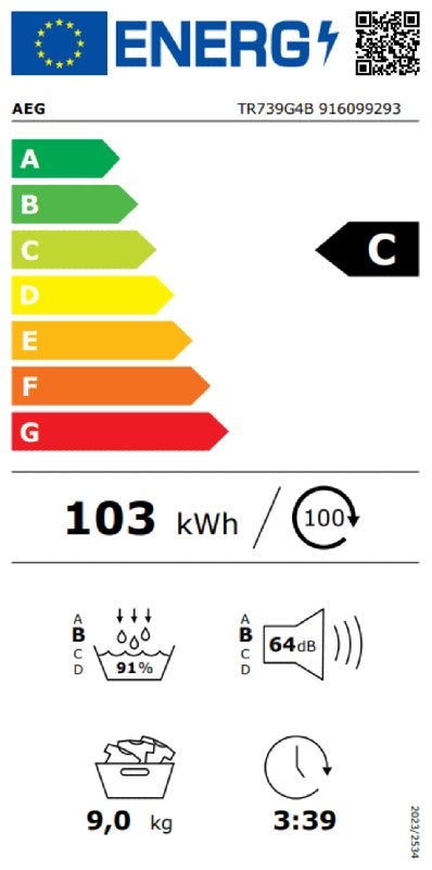 AEG warmtepompdroger TR739GP4B - 7000 serie, AEG, Postbus 1038 5602 BB Eindhoven, Overige typen, 8 tot 10 kg