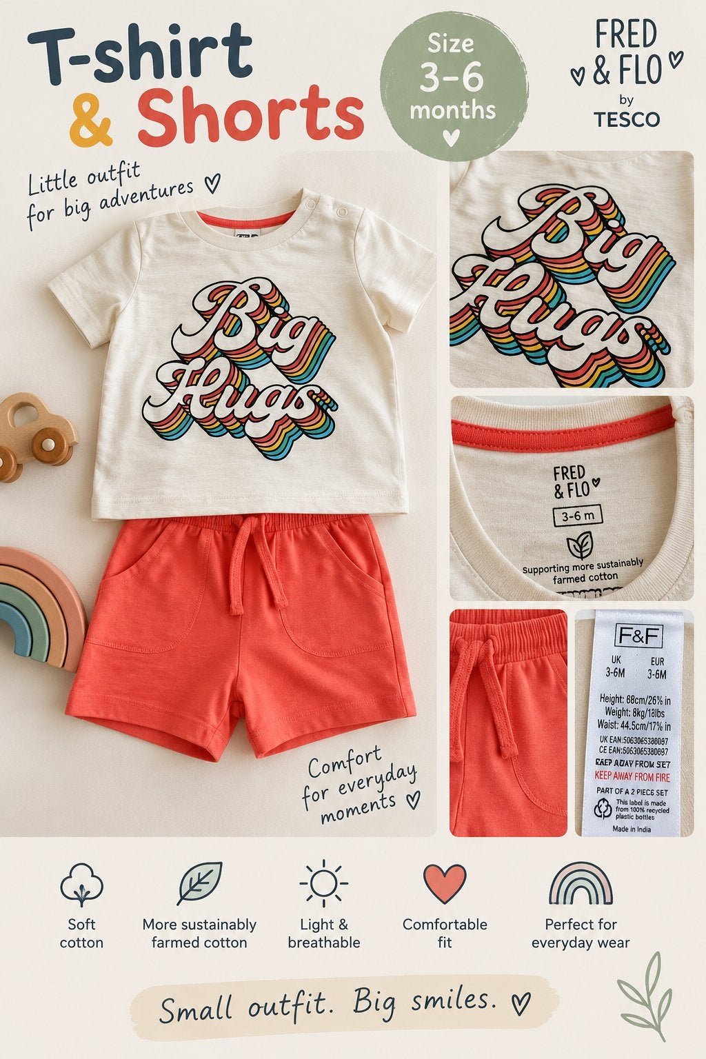 Nieuwe Fred & Flo babyset T-shirt & short 3-6 maanden, Ophalen of Verzenden, Nieuw, Jongetje of Meisje, Setje