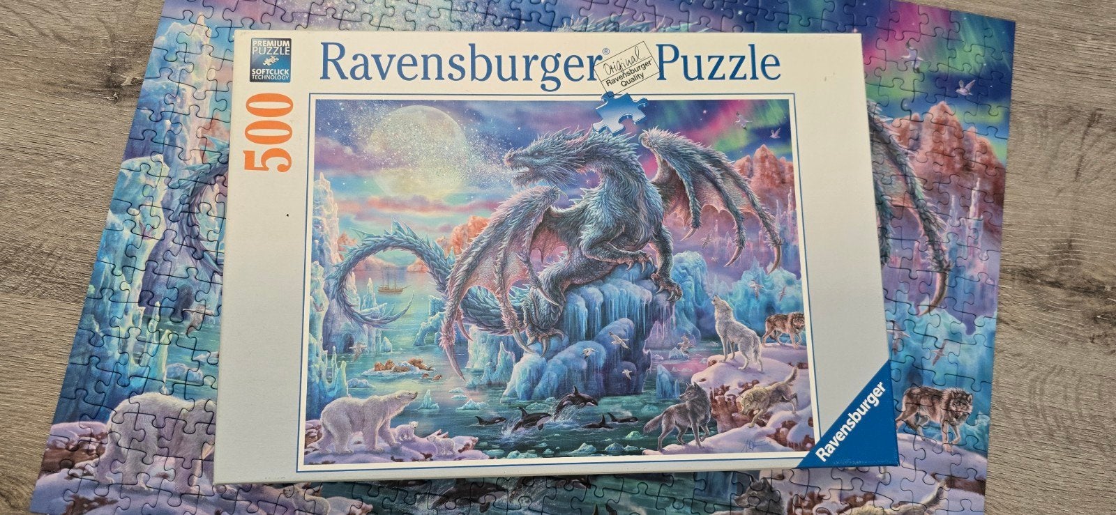 Ravensburger puzzel 500 stukjes - IJsdraak, Ophalen of Verzenden, 500 t/m 1500 stukjes, Zo goed als nieuw, Legpuzzel