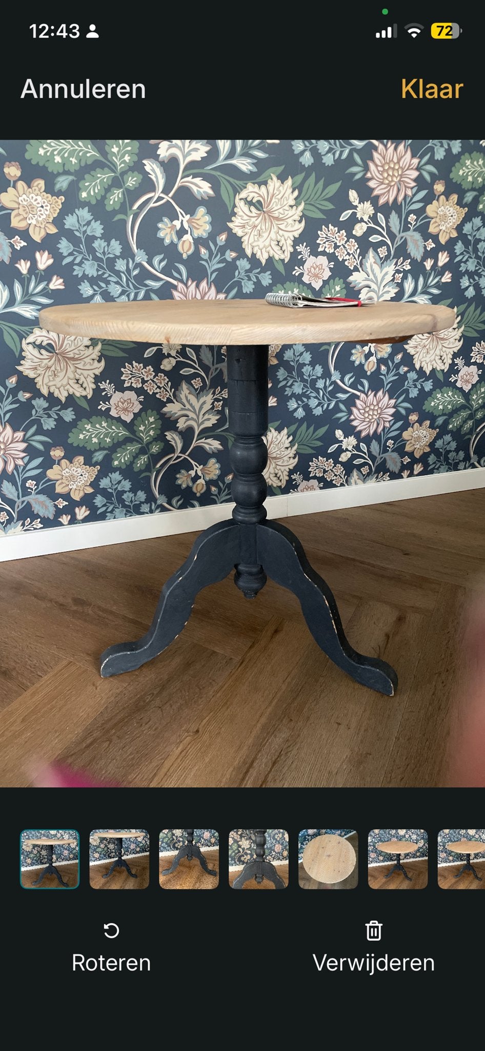 Romantisch rond tafeltje, Huis en Inrichting, Tafels | Bijzettafels, Ophalen, Minder dan 55 cm, Gebruikt, Rond