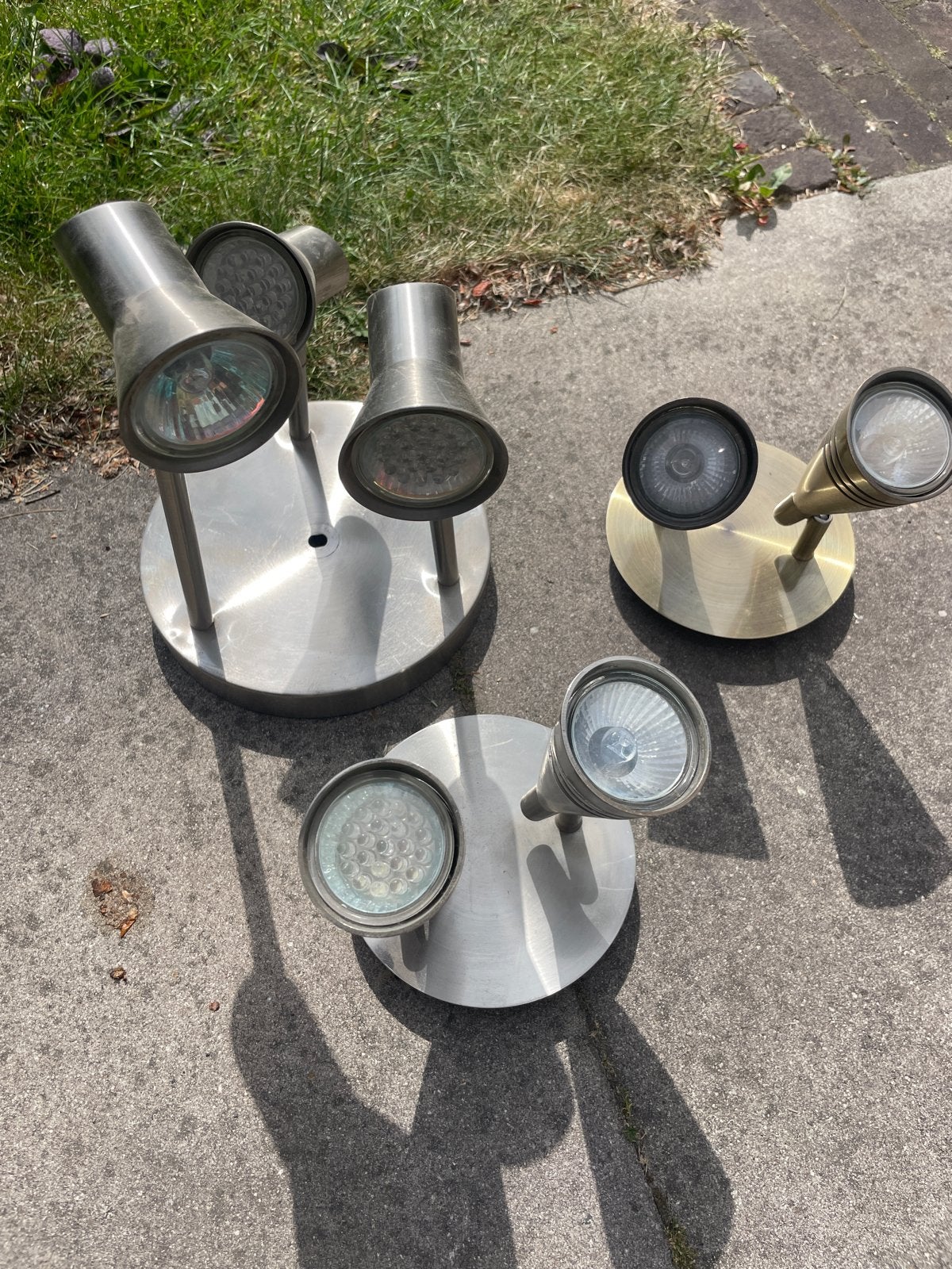 3 Opbouwspots met GU10 lampjes. Metaal., Huis en Inrichting, Lampen | Spots, Ophalen, GU10, Opbouwspot, LED