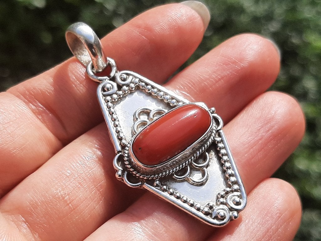 Vanoli 925 zilveren kettinghanger met bloedkoraal uit India, Daiva1973@hotmail.com, Vanoli, Amsterdam, Nieuw