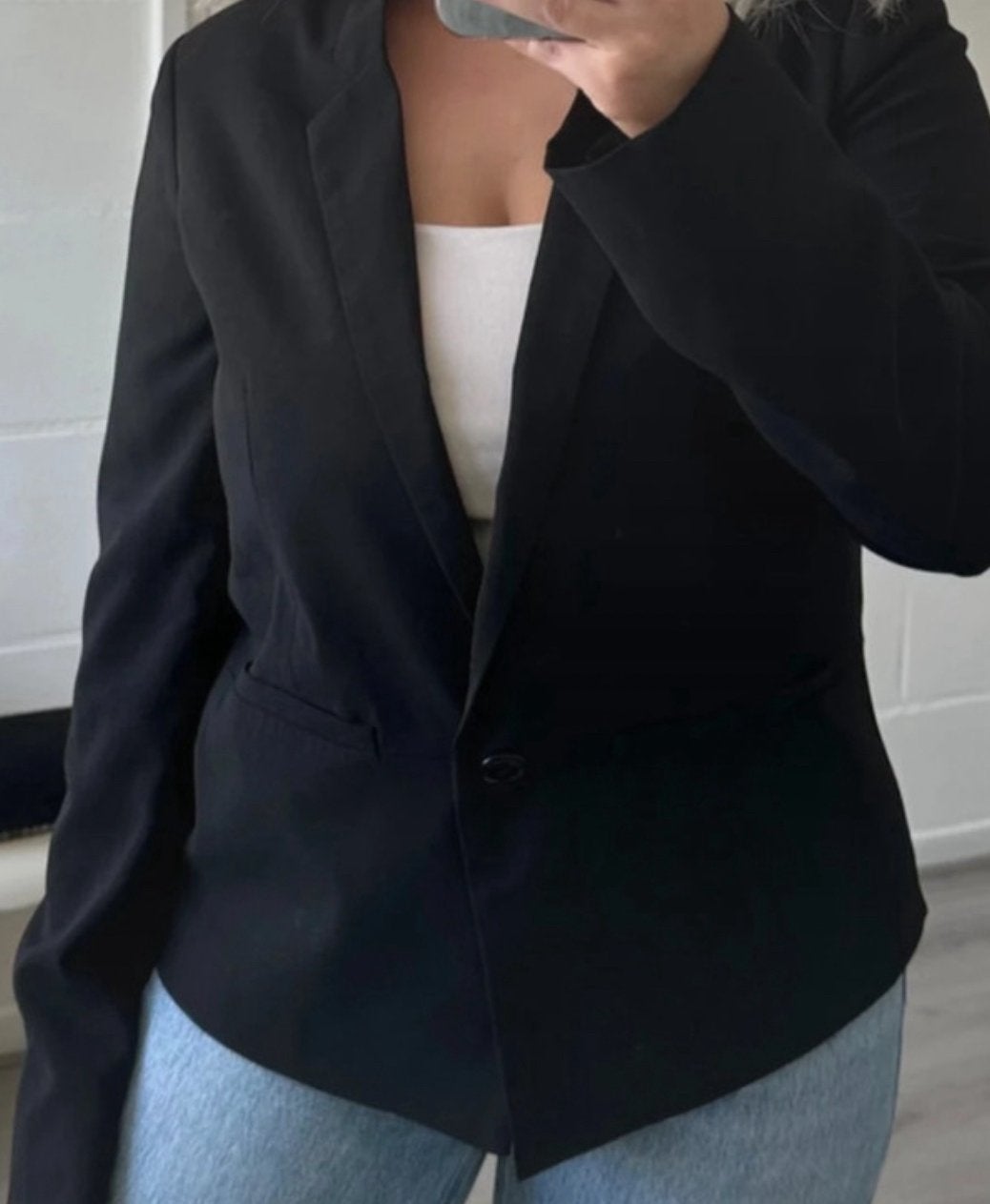 Steps korte zwarte one breasted blazer met lichte stretch, Maat 38/40 (M), Zwart, Ophalen of Verzenden, Zo goed als nieuw