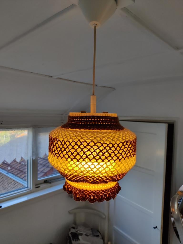 Vintage Mid-Century gehaakte vrolijke hanglamp., Ophalen of Verzenden, Gebruikt, Vintage, Minder dan 50 cm