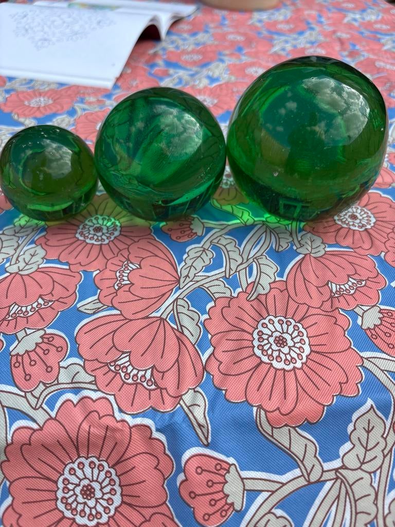 Grote groene glazen knikkers - Set van 3, Ophalen of Verzenden