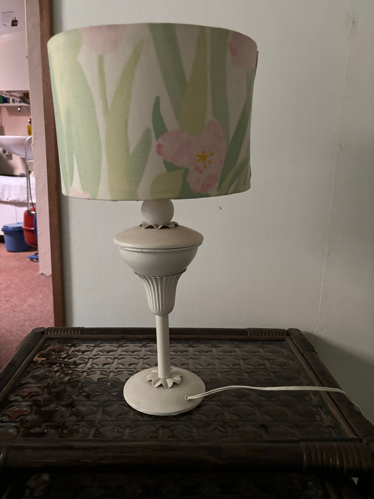 Vintage Tafellamp met Bloemige Kap, Antiek en Kunst, Ophalen