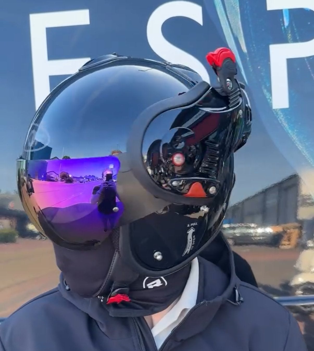 Roof Boxer V8 Alpha Glanzend Zwart - S met Iridium Paars Viz, Overige merken, Systeemhelm, Heren, Ophalen of Verzenden