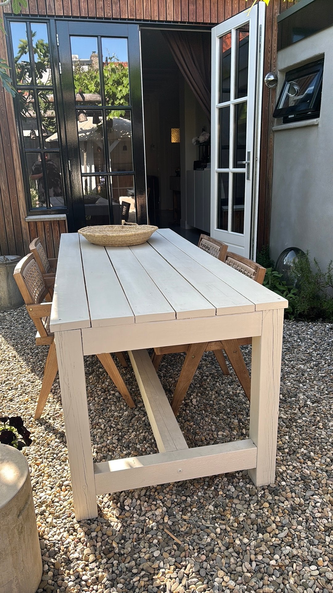 Stoere wit houten tuintafel, Tuin en Terras, Tuintafels, Ophalen, Zo goed als nieuw, Rechthoekig, Hout