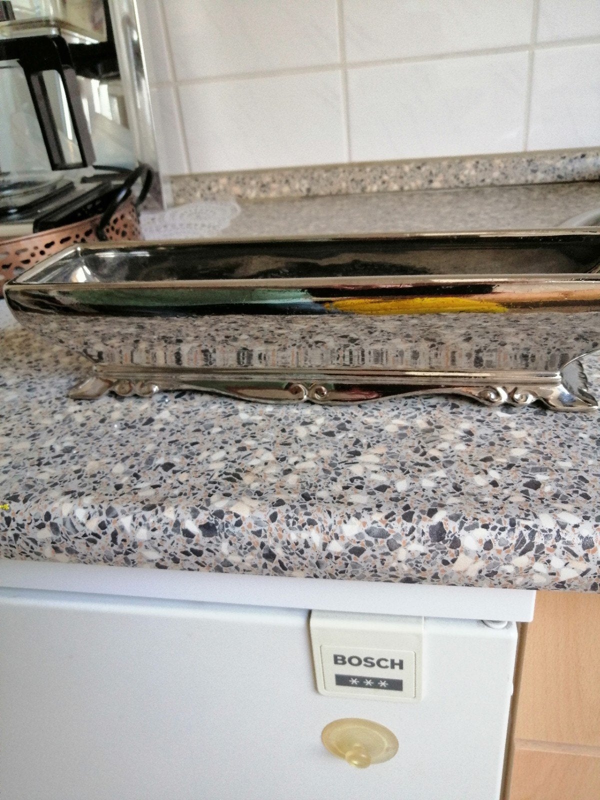 Chromen plant bakje heel leuk zie alle foto's, Ophalen of Verzenden, Zo goed als nieuw, Rond
