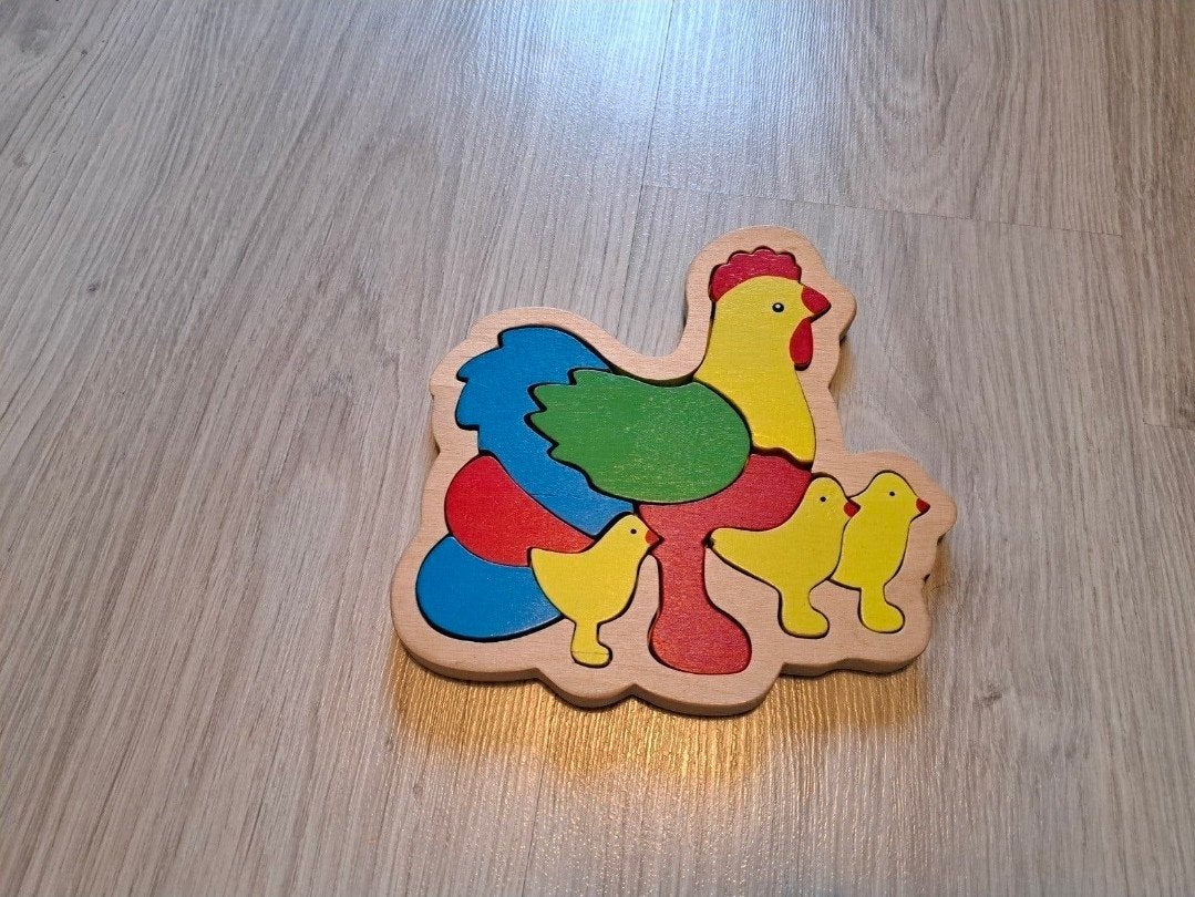 Houten kinderpuzzel kip en kuikens, 2 tot 4 jaar, Gebruikt, Ophalen of Verzenden, Van hout