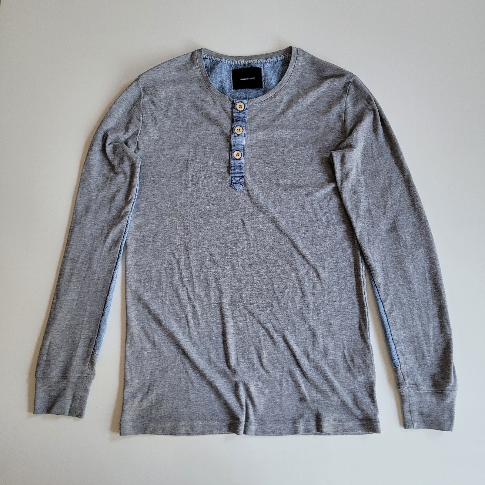 Samsoe Samsoe knit shirt pullover S denim + grijs, Kleding | Dames, Ophalen of Verzenden, Zo goed als nieuw, Samsoe Samsoe, Maat 36 (S)