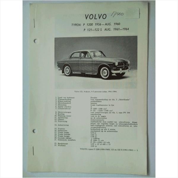 Volvo P1200 P121 P122S Vraagbaak losbladig 1960-1964 #2 Nede, Ophalen of Verzenden, Gelezen, Volvo