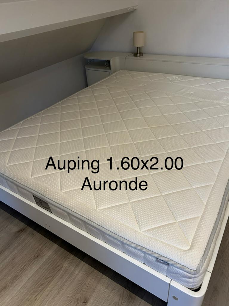 Auping Auronde bed 160x200 met achterwand en matrassen, Ophalen, Wit, Tweepersoons, Tijdloos