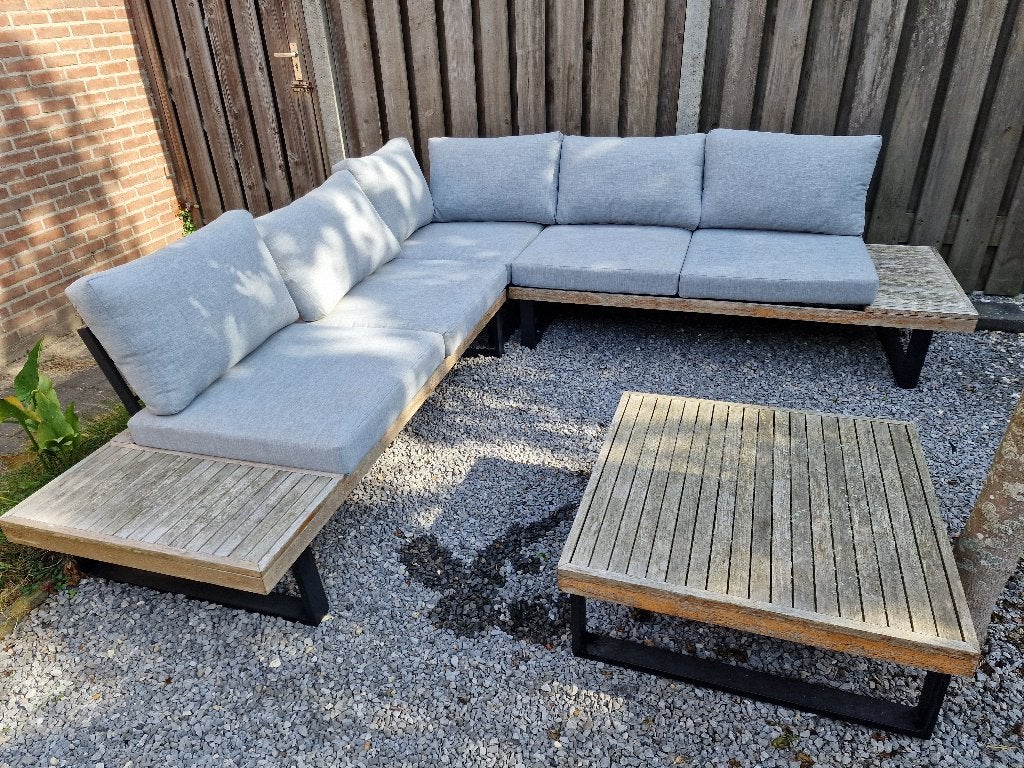 Loungeset bank en tafel, Tuin en Terras, Ophalen, 5 zitplaatsen, Gebruikt, Bank