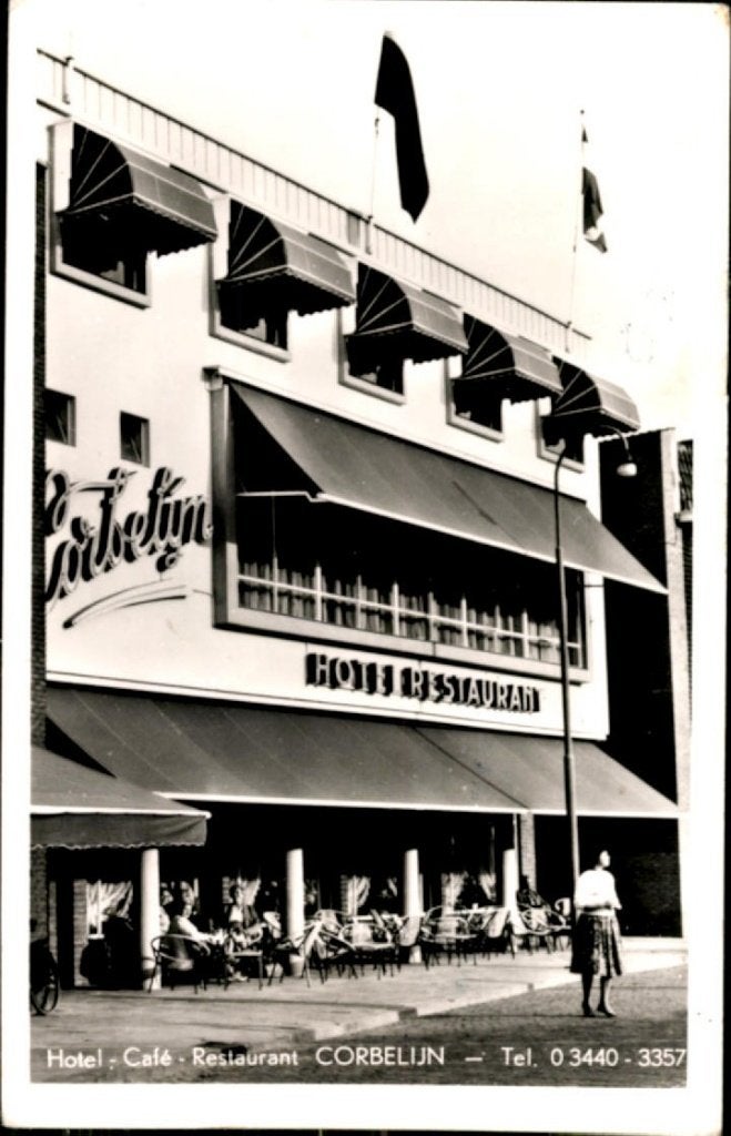 Tiel KVR07 1666 Hotel Cafe Restaurant met terras Corbelijn, Verzenden, 1940 tot 1960, Gelopen, Gelderland