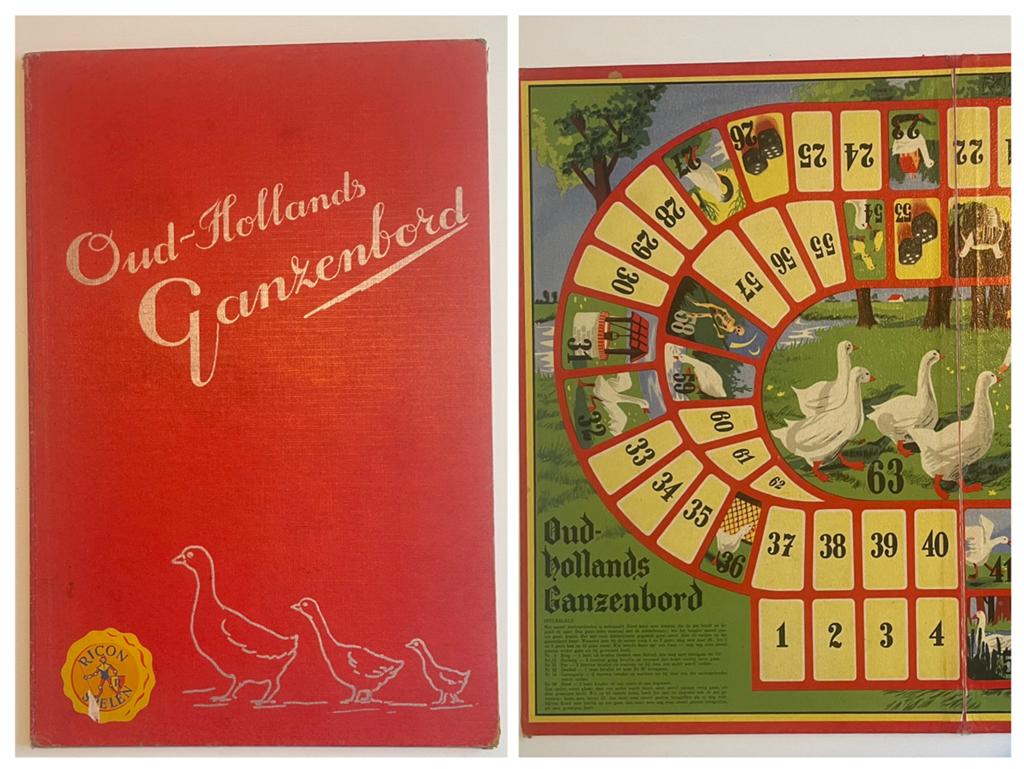Antiek Ricon Oud-Hollands Ganzenbord uit 1953 - Vintage Spel, Ophalen of Verzenden, Gebruikt