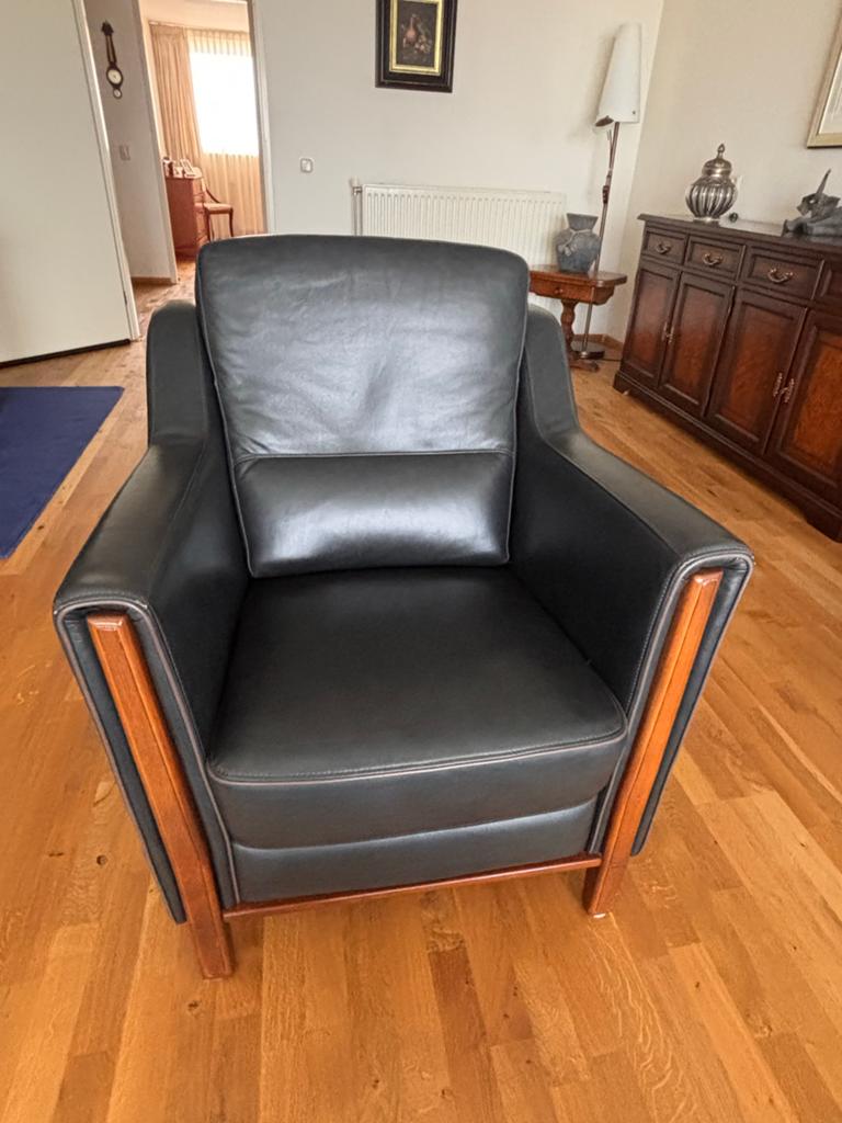 Leren bankstel: 2-zitsbank en 2 fauteuils, Ophalen, Gebruikt, 150 tot 200 cm, Tweepersoons
