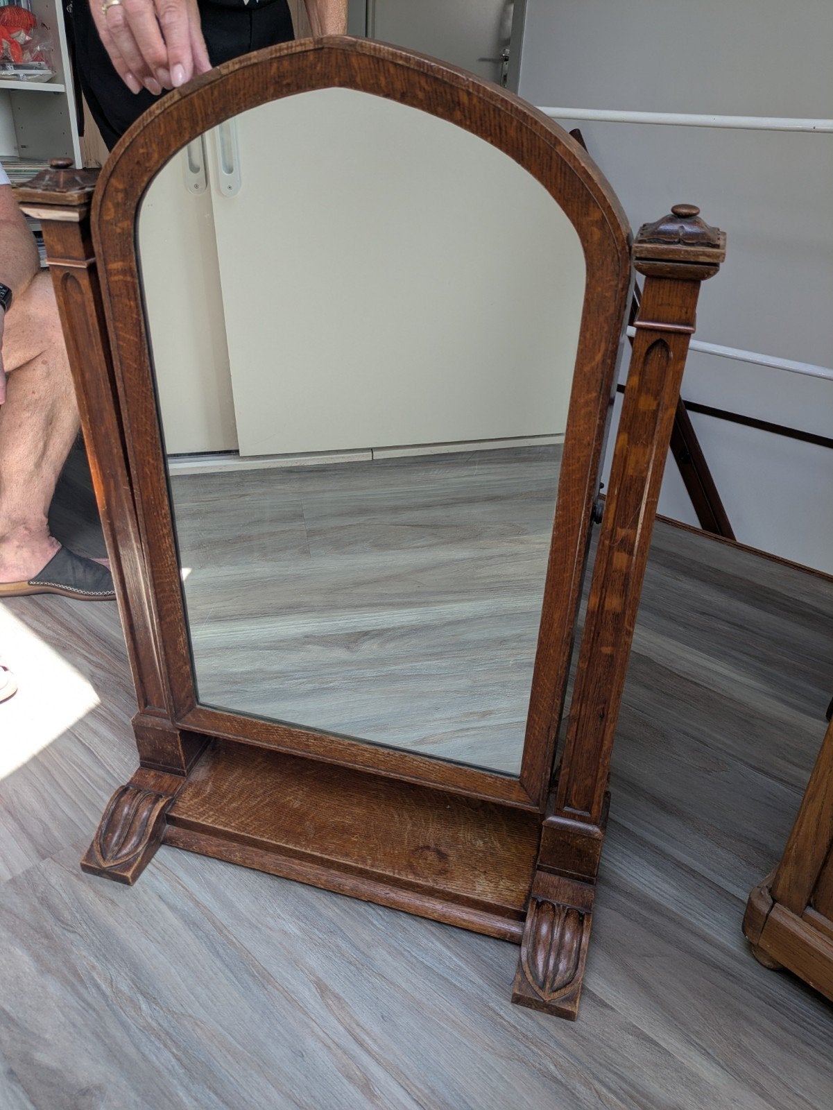 Antieke eikenhouten toiletspiegel / kantelbare kaptafel, Ophalen of Verzenden, Rechthoekig, Minder dan 50 cm