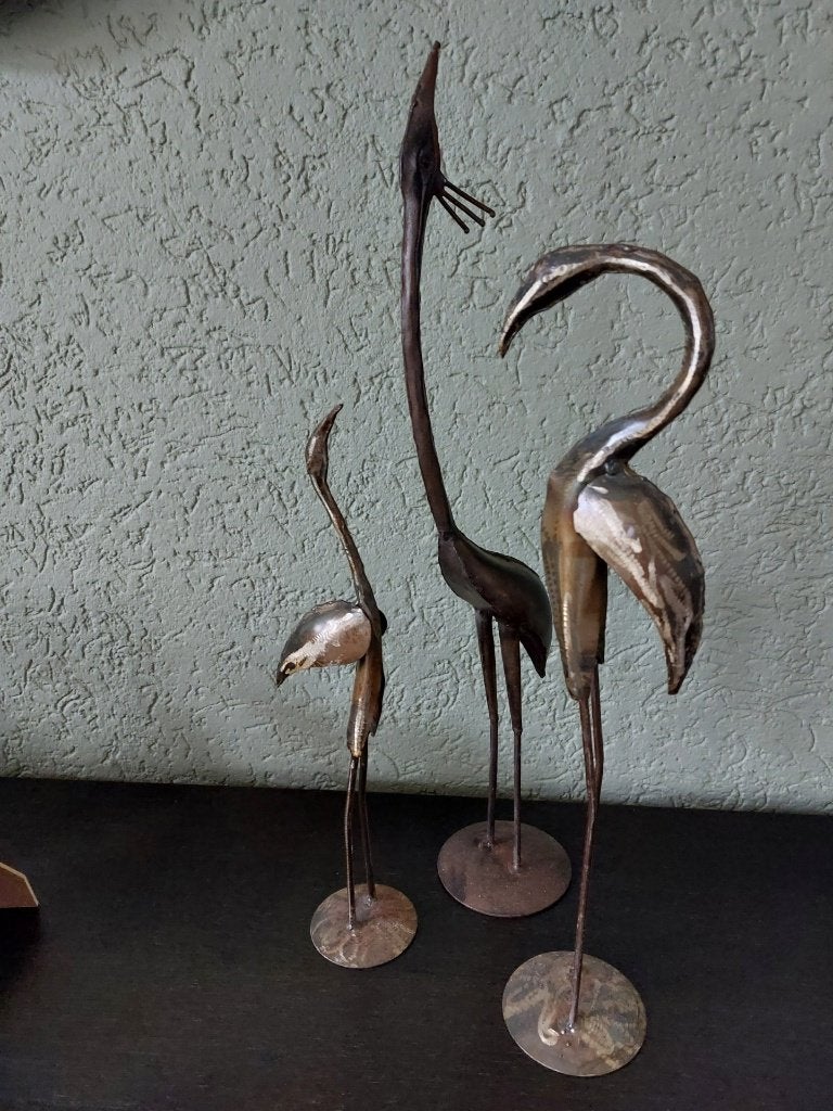 Set van 3 metalen decoratie vogels, Huis en Inrichting, Woonaccessoires | Kandelaars en Kaarsen, Ophalen, Zo goed als nieuw, Bruin