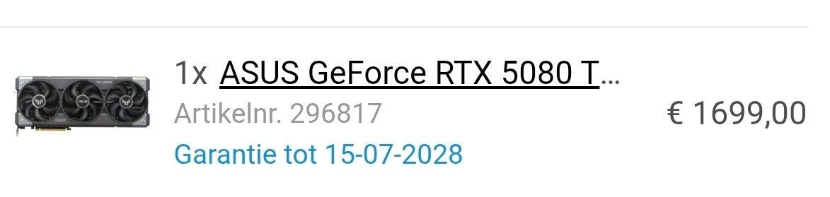 ASUS GeForce RTX 5080 TUF O16G Gaming Videokaart, Computers en Software, Videokaarten, Gebruikt, GDDR6, Ophalen of Verzenden, PCI-Express 5