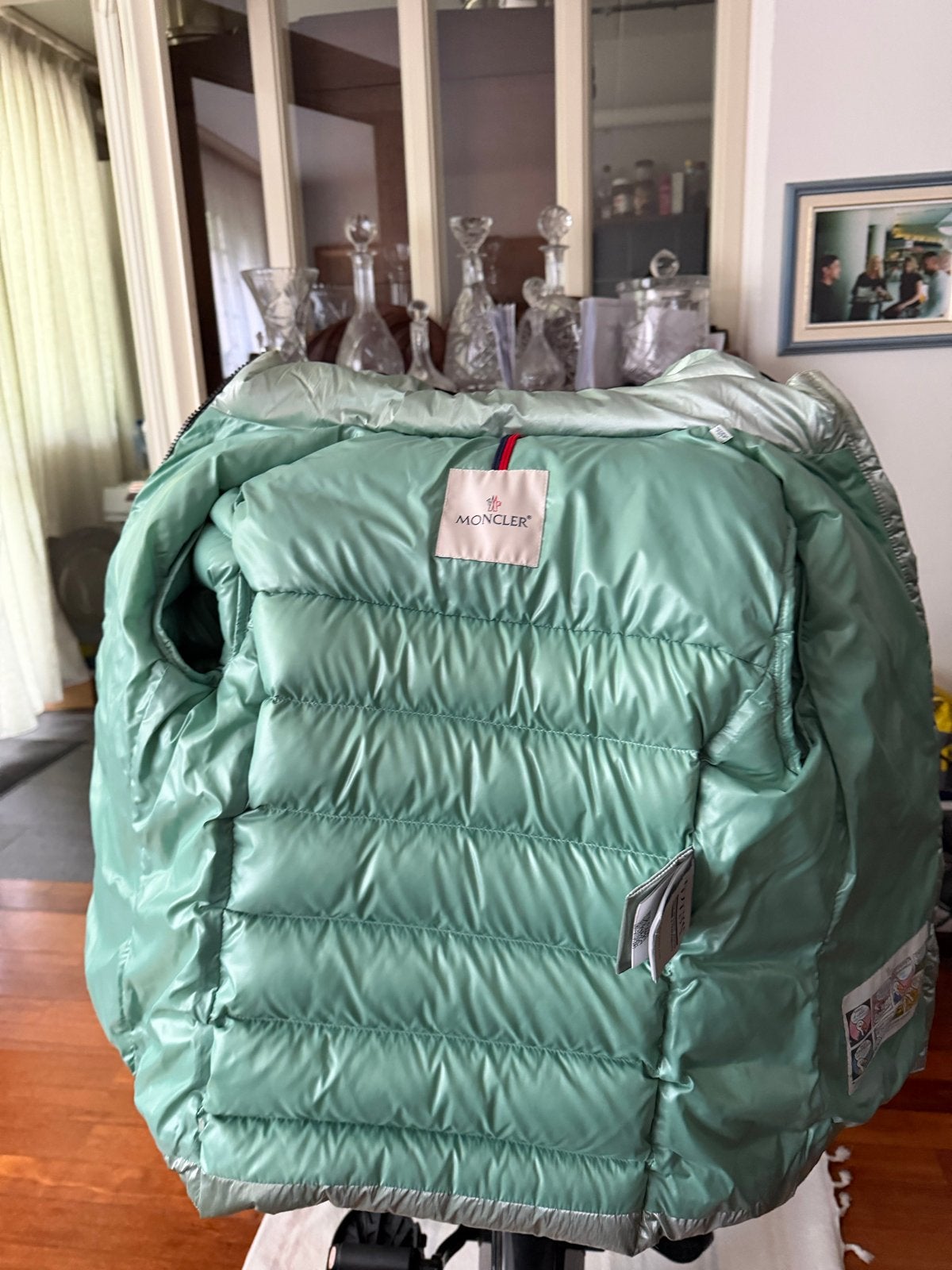 Moncler kinderjas mintgroen - zo goed als nieuw, Ophalen of Verzenden, Zo goed als nieuw, Jongen of Meisje