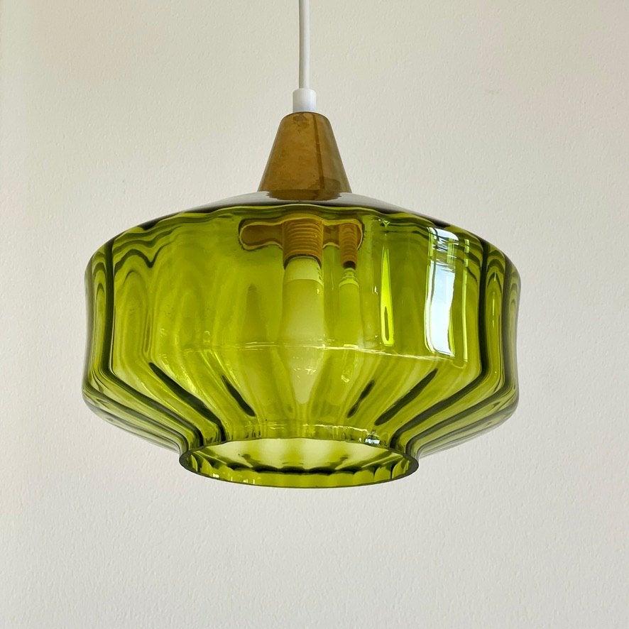 glazen vintage Deens design LAMP groen glas messing retro MC, Huis en Inrichting, Lampen | Hanglampen, Gebruikt, -, -, Glas