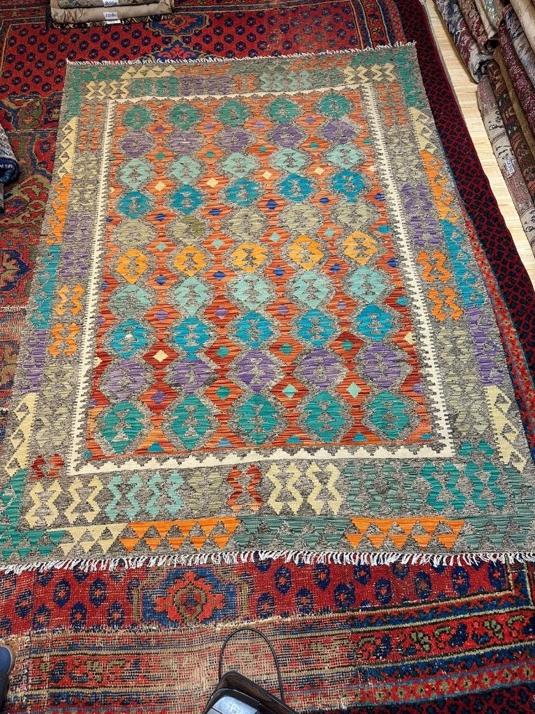 Handgeweven Kelim ( Gelim) – 255x188 cm – geometrisch design