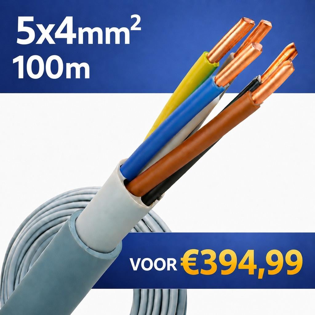 YMvK 5x4mm² voedingskabel rol 100 meter, Doe-het-zelf en Verbouw, Elektra en Kabels, Ophalen of Verzenden, Nieuw, Overige typen