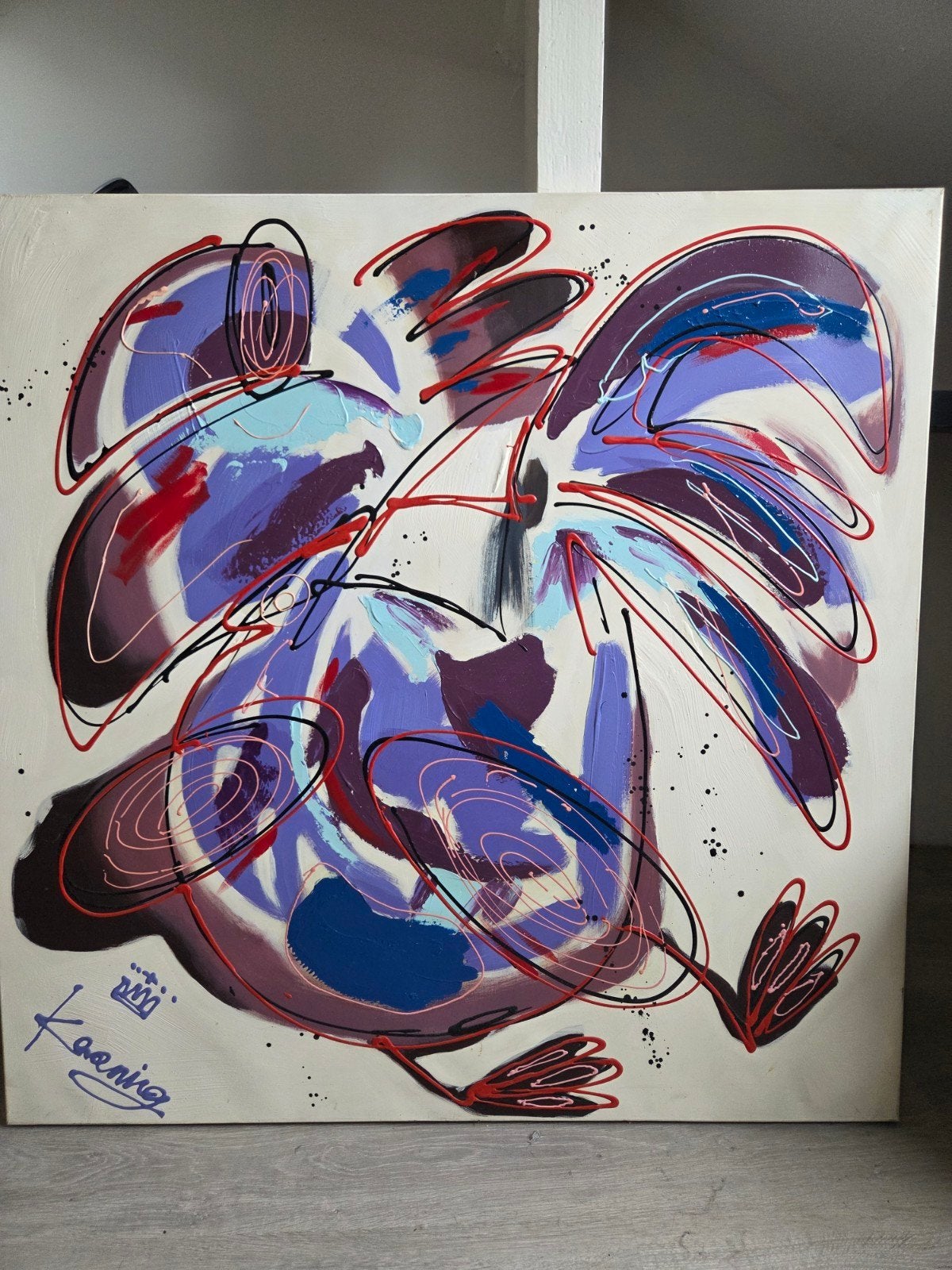 Kleurrijk kippen schilderij op canvas, gesigneerd Kooning, Antiek en Kunst, Ophalen
