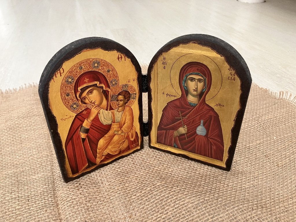 Byzantijns Grieks reisaltaartje – Maria & Heilige Anastasia, Ophalen of Verzenden