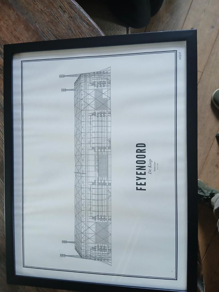 Ingelijste tekening van De Kuip, Ophalen of Verzenden, Minder dan 50 watt