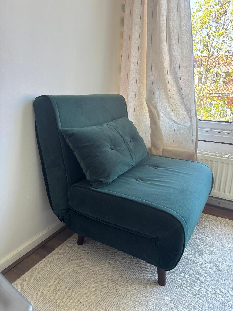 Eenpersoons slaapbank van Made in groen fluweel, Huis en Inrichting, Slaapkamer | Slaapbanken, Ophalen, Eenpersoons, 190 cm of minder