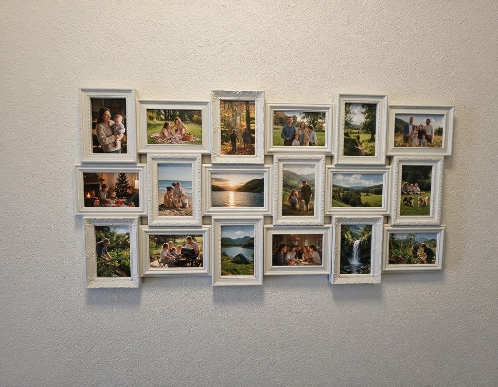 Fotolijst voor 18 foto's, Audio, Tv en Foto, Fotografie | Fotolijsten, Ophalen, Wit, Zo goed als nieuw, Voor meerdere foto's