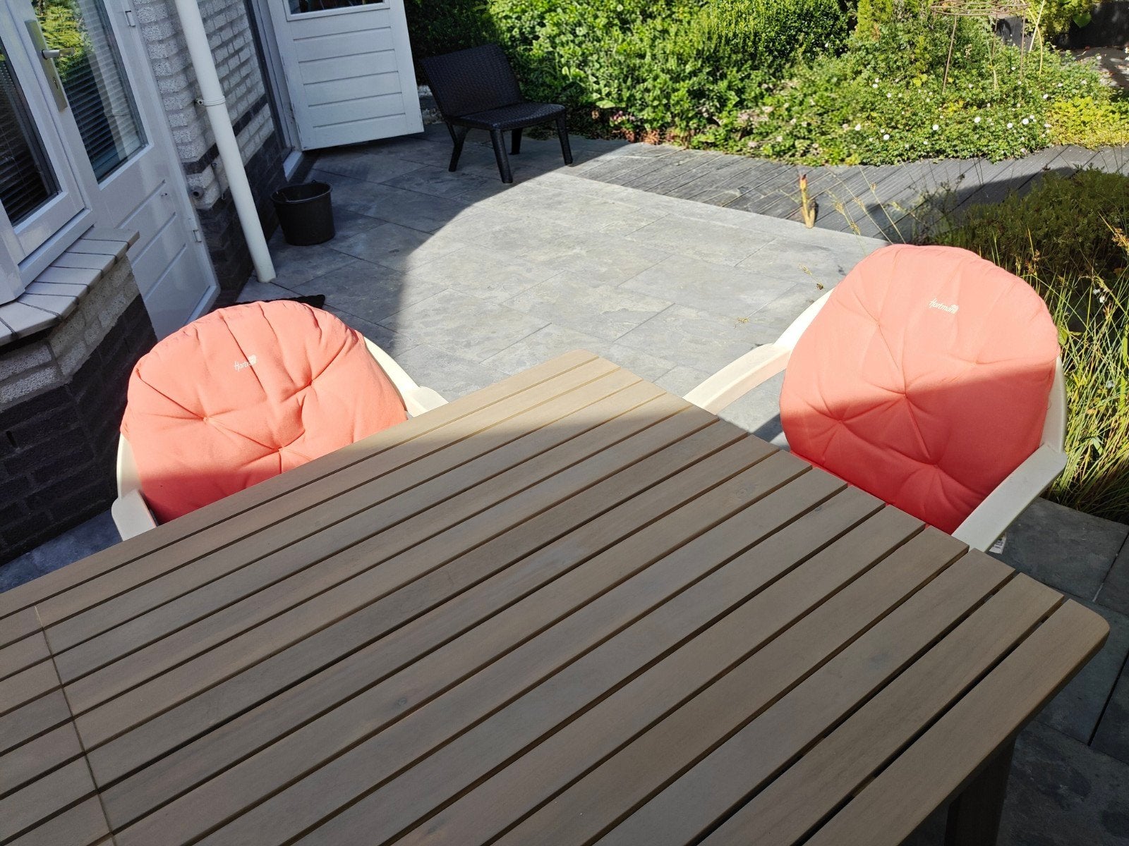 4 Hartman tuinstoelen met kussens, Ophalen of Verzenden, Gebruikt, Kunststof, Stapelbaar