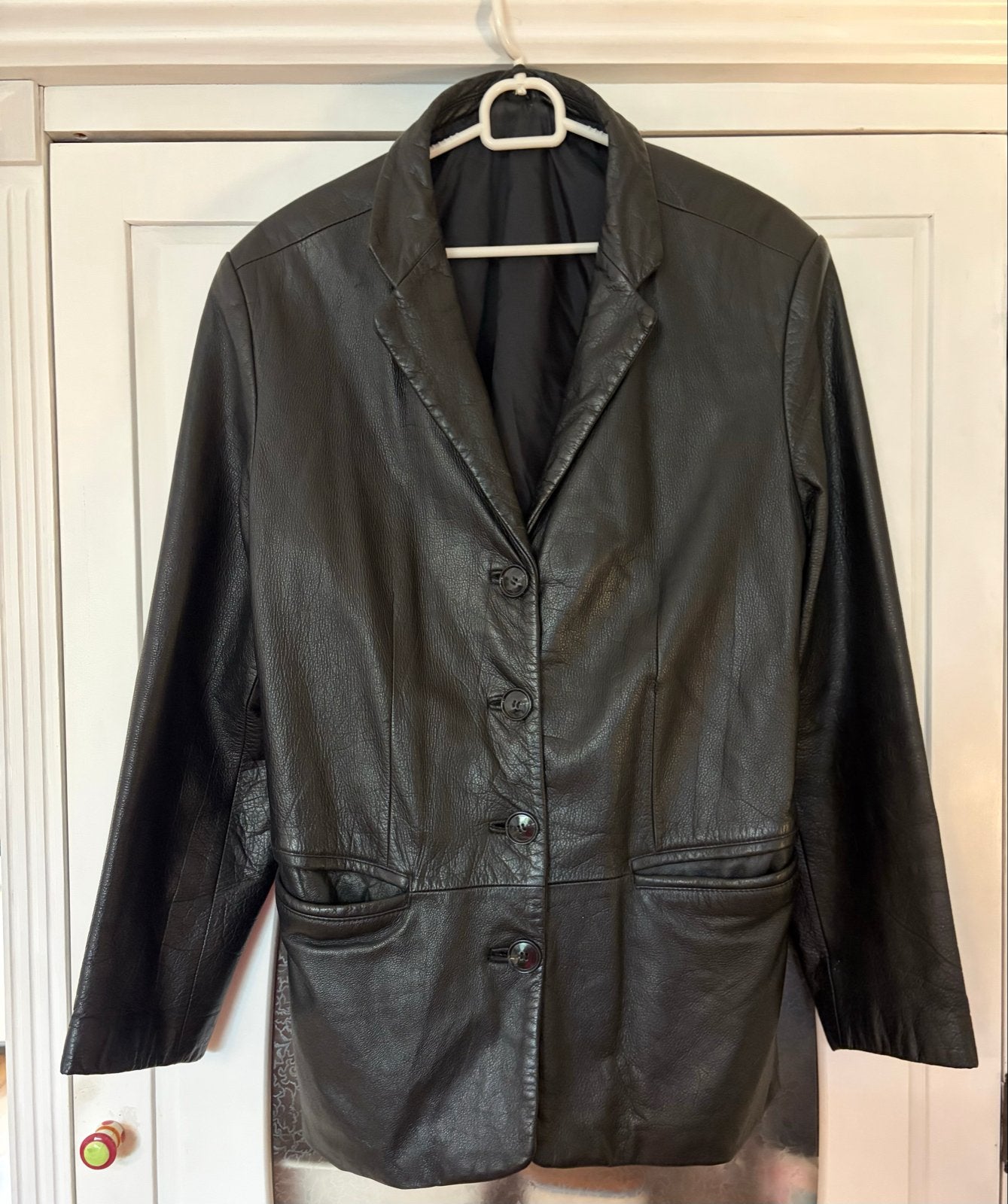Zwart leren jasje maat 44, Kleding | Dames, Jassen | Zomer, Ophalen, Gedragen, Maat 42/44 (L), Zwart