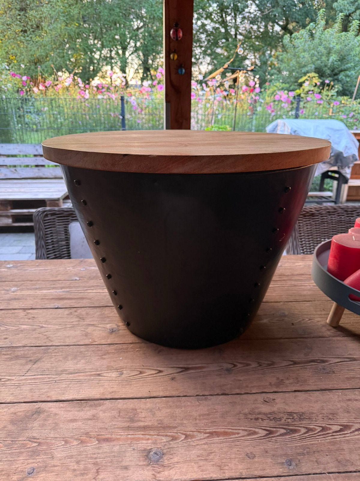 Prachtige loods 5 salontafel zwart mango hout, Ophalen, Zo goed als nieuw, Rond, Minder dan 55 cm