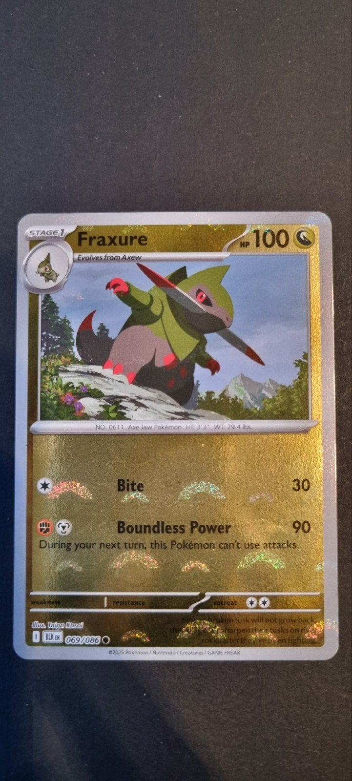 Fraxure Pokeball 069/086 Black Bolt (XBLK 069), Ophalen of Verzenden, Zo goed als nieuw, Losse kaart, Foil