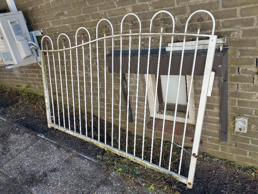 Dubbele poort, gegalvaniseerd metaal, b370-390, h135, Tuin en Terras, Tuinhekken en Hekwerk, Ophalen, Met poort, Gebruikt, Sierhekwerk