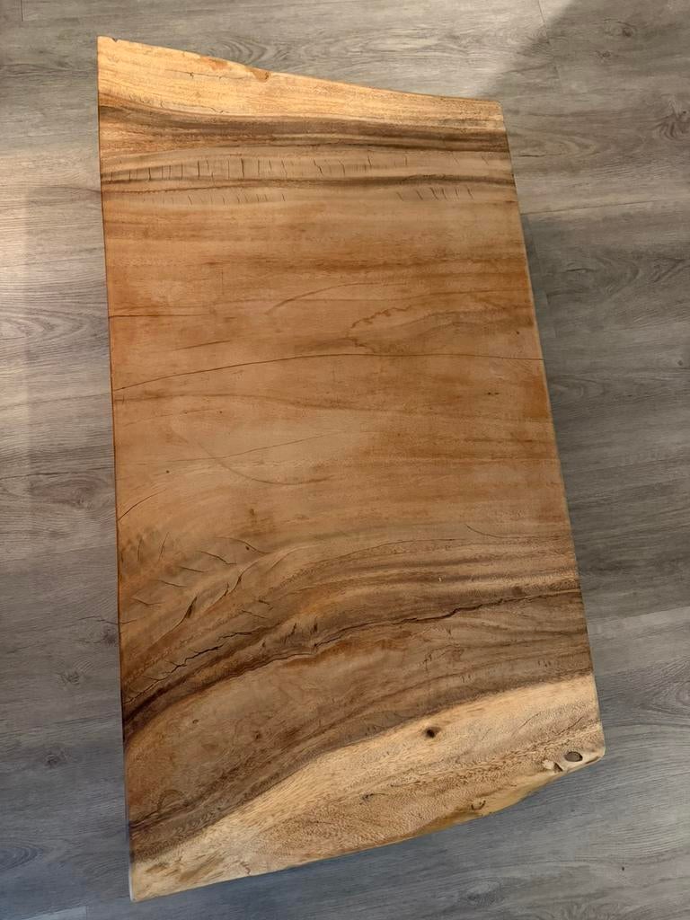 Boomstam tafel op wielen, Ophalen of Verzenden, Zo goed als nieuw, Rechthoekig, 50 tot 100 cm