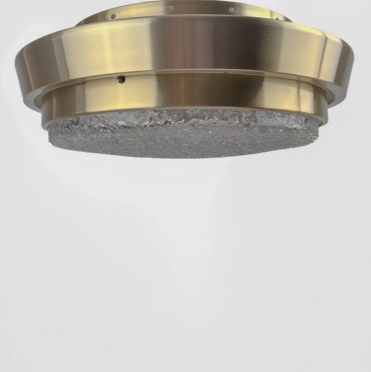 Dijkstra plafondlamp | messing & structuurglas | Ø40cm | ‘70, Zo goed als nieuw, Goud, Mid-century modern, E27 (groot)