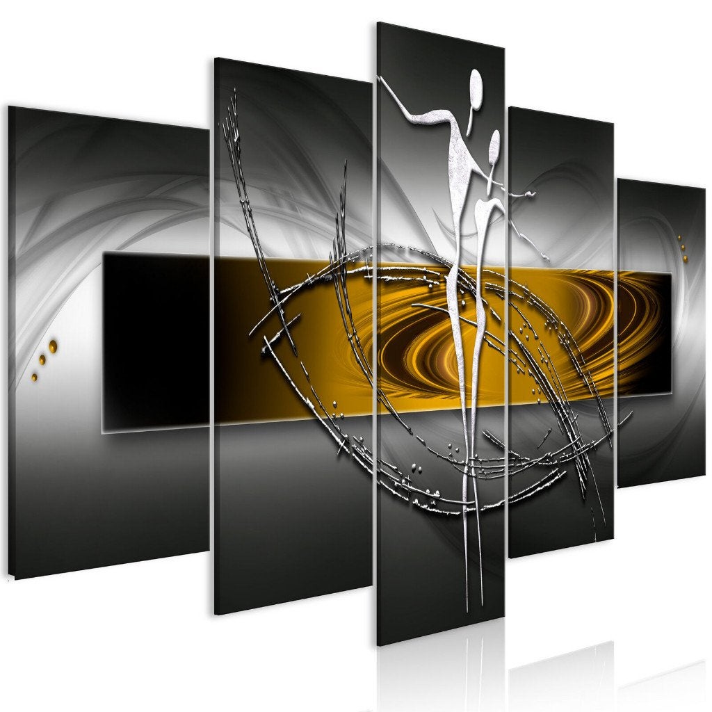 1011 Abstract Geel Grijs Koppel 5 Luik Schilderij 200x100cm, Ophalen of Verzenden