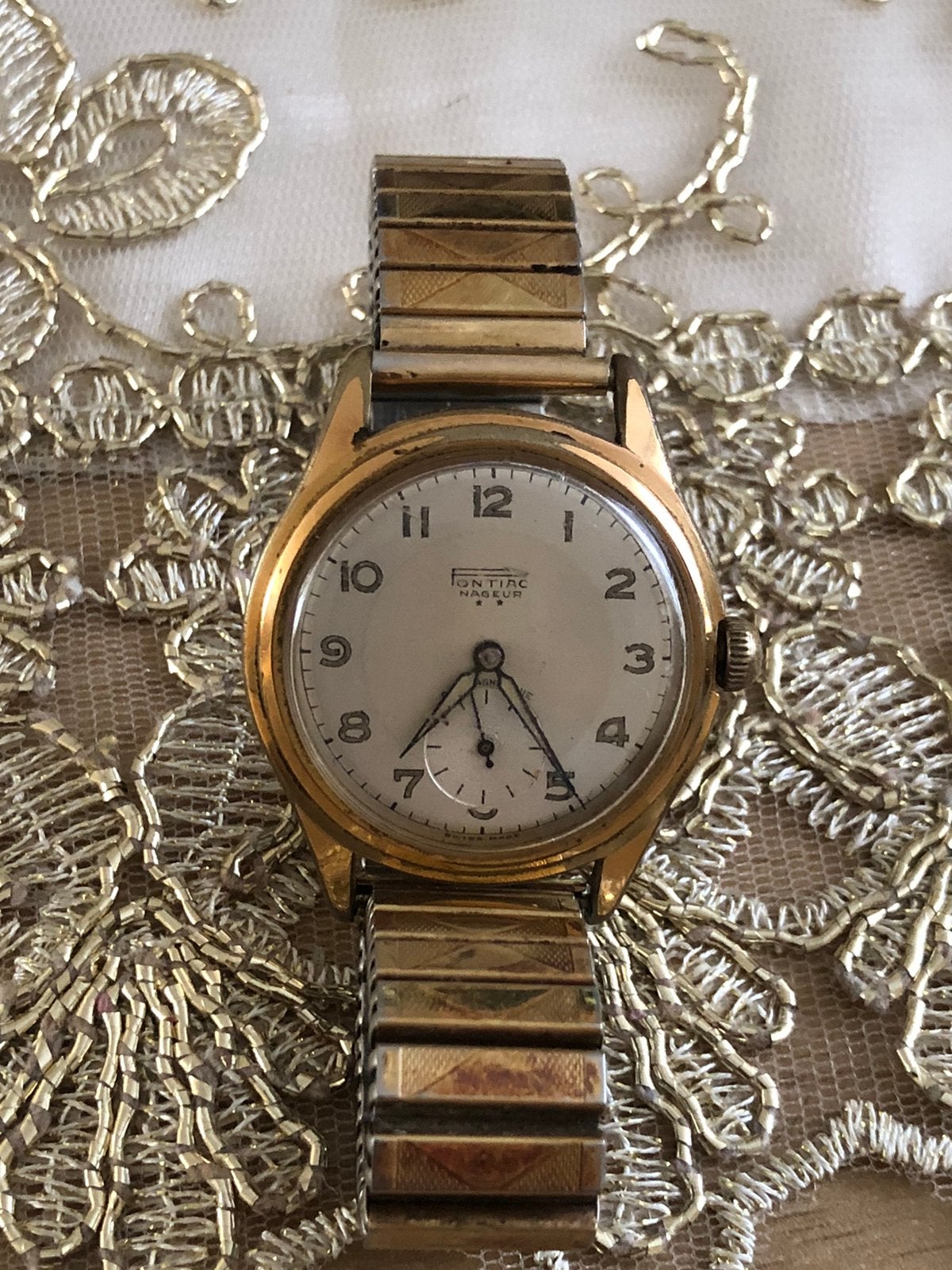 Goed horloge opwind pontiac, Sieraden, Tassen en Uiterlijk, Horloges | Heren, Ophalen, Zo goed als nieuw, Leer, Overige merken